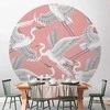 Artgeist Apvalus fototapetas - Pastel birds – a delicate pattern of baltas and pilkas herons on a light pink background