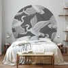 Artgeist Apvalus fototapetas - Pastel birds – a delicate pattern of baltas and pilkas herons on a light pink background