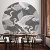 Artgeist Apvalus fototapetas - Pastel birds – a delicate pattern of baltas and pilkas herons on a light pink background