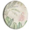 Artgeist Apvalus paveikslas ant drobės - Birds wading among exotic flora - Flamingos amidst lush tropical vegetation in soft pastel shades of žalias/Birds in the jungle