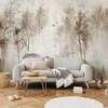 Artgeist Fototapetas - Among the trees - landscape in pilkas tones in fog in a clearing with birds