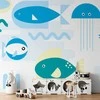 Artgeist Fototapetas - Animals in the sea - geometric mėlynas fish in water for kids