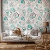 Artgeist Fototapetas - Autumn souvenirs - floral pattern with turquoise leaves