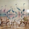 Artgeist Fototapetas - Birds by the lake - herons painted in watercolour in delicate pilkas and pink colours