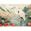 Artgeist Fototapetas - By an Asian pond - an illustration in the style of a Japanese engraving, depicting a heron