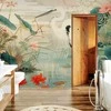 Artgeist Fototapetas - By an Asian pond - an illustration in the style of a Japanese engraving, depicting a heron