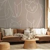 Artgeist Fototapetas - Cat lineart - minimalist sketches of baltas cats on beige background