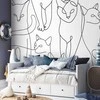 Artgeist Fototapetas - Cat lineart - minimalist sketches of juodas cats on baltas background