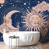 Artgeist Fototapetas - Cosmic Harmony - Illustration of the Sun and Moon on a Navy Background