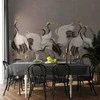 Artgeist Fototapetas - Crane dance – bright silhouettes of birds against a warm pilkas background with texture