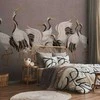 Artgeist Fototapetas - Crane dance – bright silhouettes of birds against a warm pilkas background with texture