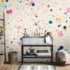 Artgeist Fototapetas - Dots Speckles and Splatters Multicolored Cheerful Pattern on a Light Rožinė Background