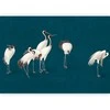 Artgeist Fototapetas - Evening by the pond - a group of cranes drawn in dry pastel on a dark turquoise background