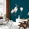 Artgeist Fototapetas - Evening by the pond - a group of cranes drawn in dry pastel on a dark turquoise background