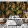 Artgeist Fototapetas - Golden peacock feathers - solid background with bird pattern on žalias background
