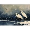 Artgeist Fototapetas - Herons over a winter pond - Japanese-style illustration in dark colours