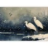 Artgeist Fototapetas - Herons over a winter pond - Japanese-style illustration in dark colours