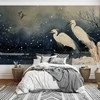 Artgeist Fototapetas - Herons over a winter pond - Japanese-style illustration in dark colours