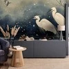 Artgeist Fototapetas - Herons over a winter pond - Japanese-style illustration in dark colours