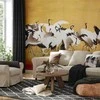 Artgeist Fototapetas - Japanese cranes - a flock of birds against a golden background based on a painting by Ishida Yūtei