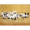 Artgeist Fototapetas - Japanese cranes - a flock of birds against a golden background based on a painting by Ishida Yūtei