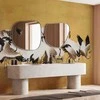 Artgeist Fototapetas - Japanese cranes - a flock of birds against a golden background based on a painting by Ishida Yūtei