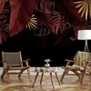Artgeist Fototapetas - Jungle and composition - red and auksinis leaf motif on juodas background