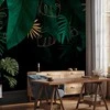 Artgeist Fototapetas - Jungle and composition - motif of žalias and golden leaves on a juodas background
