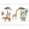 Artgeist Fototapetas - Jungle Animals on Baltas Background Made With Watercolour Technique