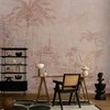 Artgeist Fototapetas - Landscape with temple - engraving of Indian architecture with palm trees