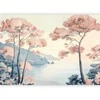 Artgeist Fototapetas - Landscape with the Ocean Cliffs and Trees in Delicate Rožinė Shades