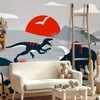 Artgeist Fototapetas - Last dinosaurs with red - abstract landscape for a room