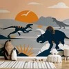 Artgeist Fototapetas - Last dinosaurs with oranžinis - abstract landscape for a room