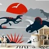 Artgeist Fototapetas - Last dinosaurs with red - abstract landscape for a room