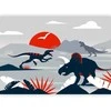Artgeist Fototapetas - Last dinosaurs with red - abstract landscape for a room