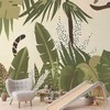 Artgeist Fototapetas - Leaves and Shapes - Jungle in Faded Colours With Animals