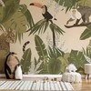 Artgeist Fototapetas - Leaves and Shapes - Jungle in Faded Colours With Animals
