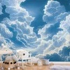 Artgeist Fototapetas - Mėlyna Sky Breaking Through Baltas Fluffy Clouds