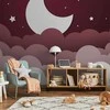 Artgeist Fototapetas - Moon dream - clouds in a maroon sky with stars for children