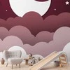 Artgeist Fototapetas - Moon dream - clouds in a maroon sky with stars for children