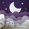 Artgeist Fototapetas - Moon dream - clouds in a violetinė sky with stars for children