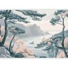 Artgeist Fototapetas - Mountainous Coast with Trees and Rocks in Light Pastel Blues