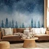 Artgeist Fototapetas - Night landscape - landscape of a misty forest at night with a starry sky