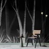 Artgeist Fototapetas - Noise of the forest at night - minimalist landscape of baltas trees on a juodas background