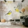 Artgeist Fototapetas - Painted tits - bird motif with patterns in yellow and beige tones