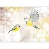 Artgeist Fototapetas - Painted tits - bird motif with patterns in yellow and beige tones