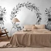 Artgeist Fototapetas - Romantic wreath - pilkas plant motif with leaves with rose pattern