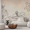 Artgeist Fototapetas - Sketch of nature - minimalist lineart with lily flowers on a beige background