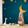 Artgeist Fototapetas - Skyline - turquoise night sky landscape with stars for children