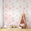 Artgeist Fototapetas - Solid pattern with feathers - hares in a basket and in a balloon for children